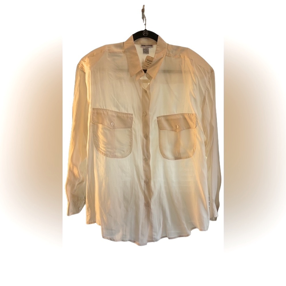 Vintage Anna & Frank 100% Washable Silk Blouse - Ivory Off-White - Size Large